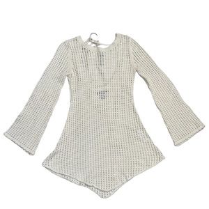 Forever 21 Mini Dress Women Small Cream Crochet Long Bell Sleeve V Hem Festival